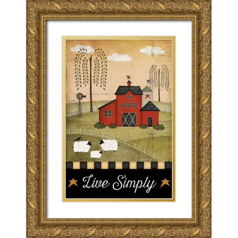 Primitive Live Simply Gold Ornate Wood Framed Art Print with Double Matting by Pugh, Jennifer