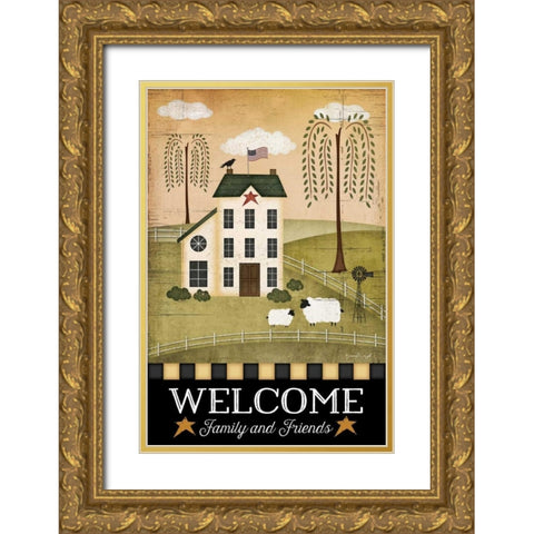 Primitive Welcome Gold Ornate Wood Framed Art Print with Double Matting by Pugh, Jennifer
