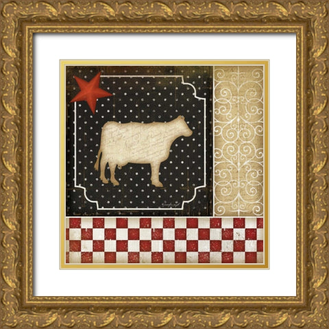 Country Kitchen - Cow Gold Ornate Wood Framed Art Print with Double Matting by Pugh, Jennifer