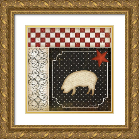 Country Kitchen - Pig Gold Ornate Wood Framed Art Print with Double Matting by Pugh, Jennifer