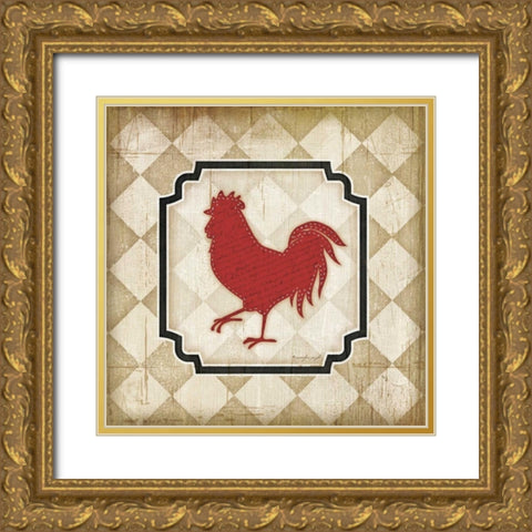 Country Kitchen Rooster III Gold Ornate Wood Framed Art Print with Double Matting by Pugh, Jennifer