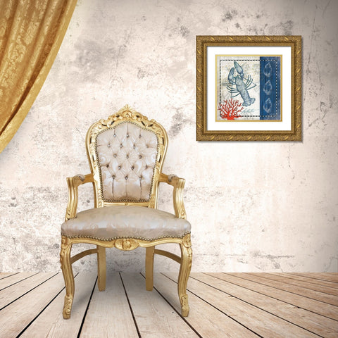 Coastal Blue Lobster Gold Ornate Wood Framed Art Print with Double Matting by Pugh, Jennifer