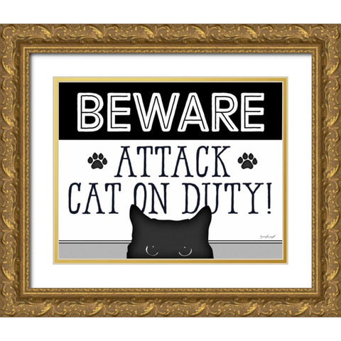 BEWARE Gold Ornate Wood Framed Art Print with Double Matting by Pugh, Jennifer