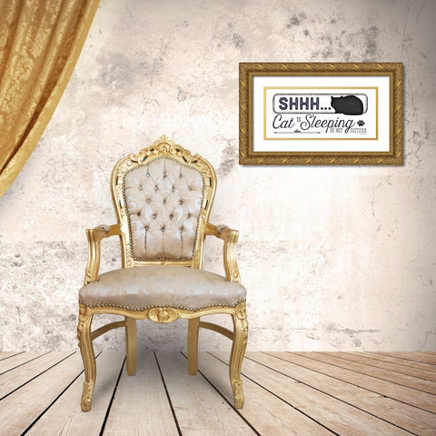 Shhh Cat is Sleeping Gold Ornate Wood Framed Art Print with Double Matting by Pugh, Jennifer