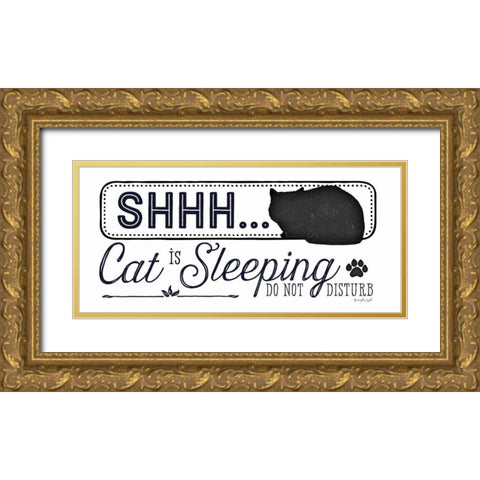 Shhh Cat is Sleeping Gold Ornate Wood Framed Art Print with Double Matting by Pugh, Jennifer