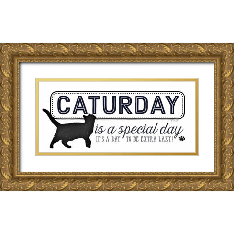 Caturday Gold Ornate Wood Framed Art Print with Double Matting by Pugh, Jennifer