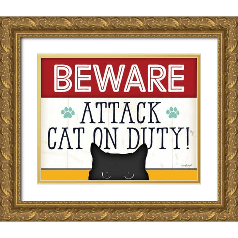 BEWARE - Color Gold Ornate Wood Framed Art Print with Double Matting by Pugh, Jennifer