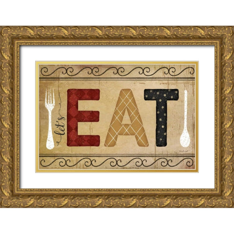 EAT Gold Ornate Wood Framed Art Print with Double Matting by Pugh, Jennifer