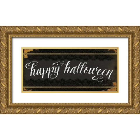 Happy Halloween Gold Ornate Wood Framed Art Print with Double Matting by Pugh, Jennifer