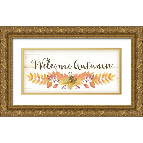 Welcome Autumn Gold Ornate Wood Framed Art Print with Double Matting by Pugh, Jennifer