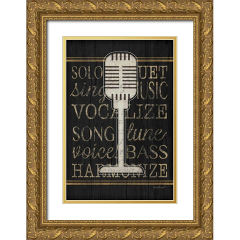 Music Microphone Gold Ornate Wood Framed Art Print with Double Matting by Pugh, Jennifer