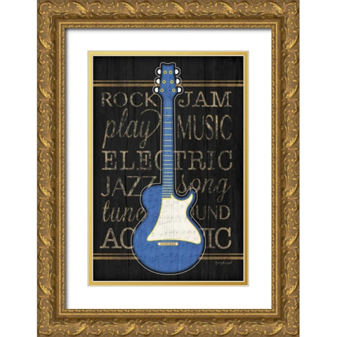 Music Guitar - Blue Gold Ornate Wood Framed Art Print with Double Matting by Pugh, Jennifer