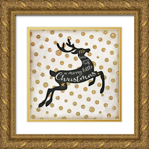 Merry Little Deer Gold Ornate Wood Framed Art Print with Double Matting by Pugh, Jennifer