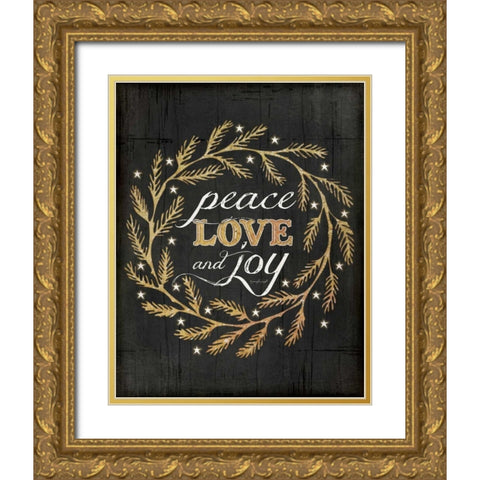 Peace, Love and Joy Gold Ornate Wood Framed Art Print with Double Matting by Pugh, Jennifer