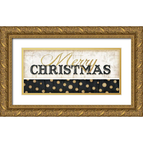 Merry Christmas Gold Ornate Wood Framed Art Print with Double Matting by Pugh, Jennifer