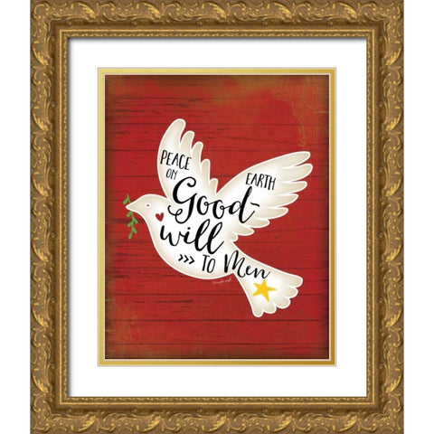 Peace on Earth Dove Gold Ornate Wood Framed Art Print with Double Matting by Pugh, Jennifer