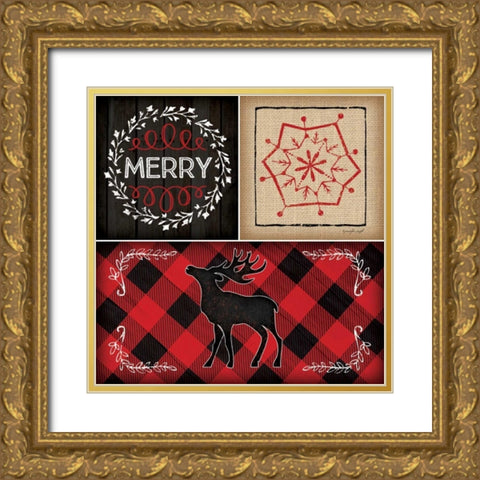 Plaid Christmas III Gold Ornate Wood Framed Art Print with Double Matting by Pugh, Jennifer