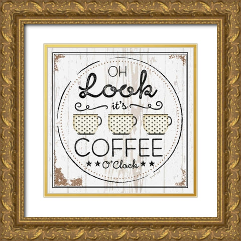 Coffee Oclock Gold Ornate Wood Framed Art Print with Double Matting by Pugh, Jennifer