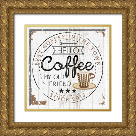 Hello Coffee Gold Ornate Wood Framed Art Print with Double Matting by Pugh, Jennifer