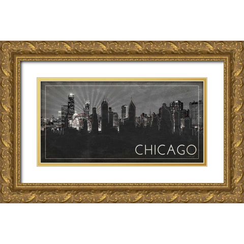 Chicago Silhouette Gold Ornate Wood Framed Art Print with Double Matting by Pugh, Jennifer