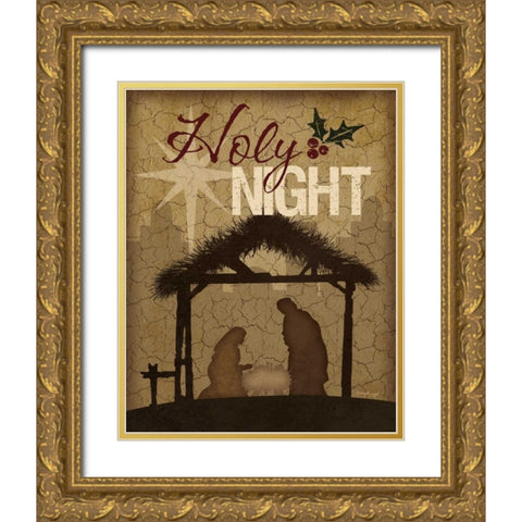 Holy Night Nativity Gold Ornate Wood Framed Art Print with Double Matting by Pugh, Jennifer