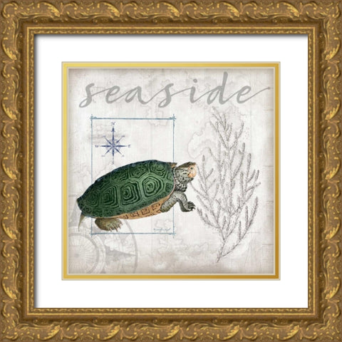 Coastal Turtle Gold Ornate Wood Framed Art Print with Double Matting by Pugh, Jennifer