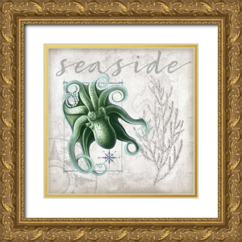 Coastal Octopus Gold Ornate Wood Framed Art Print with Double Matting by Pugh, Jennifer