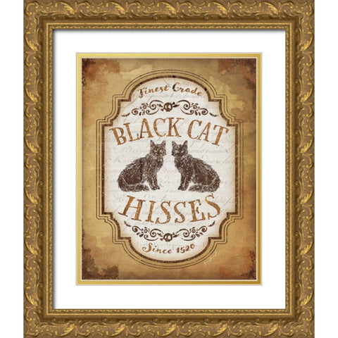 Black Cat Hisses Gold Ornate Wood Framed Art Print with Double Matting by Pugh, Jennifer