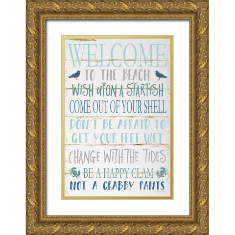 Welcome to the Beach Gold Ornate Wood Framed Art Print with Double Matting by Pugh, Jennifer