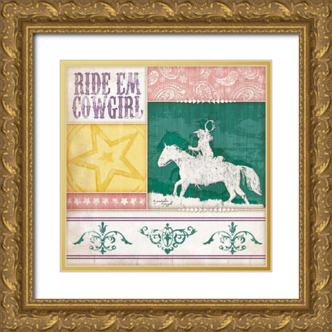 Cowgirl Ride Em Cowgirl Gold Ornate Wood Framed Art Print with Double Matting by Pugh, Jennifer