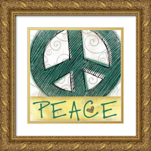 Peace and Love Gold Ornate Wood Framed Art Print with Double Matting by Pugh, Jennifer