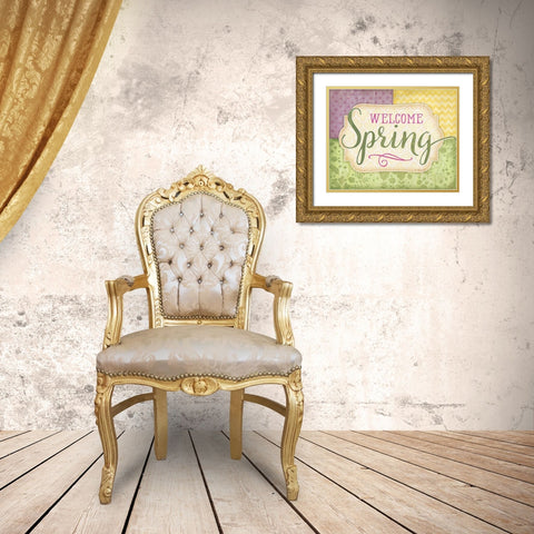 Welcome Spring Gold Ornate Wood Framed Art Print with Double Matting by Pugh, Jennifer