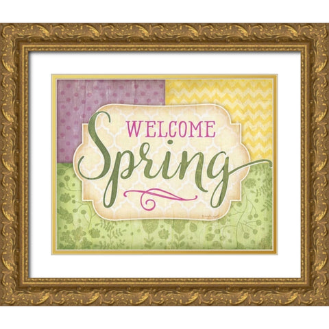 Welcome Spring Gold Ornate Wood Framed Art Print with Double Matting by Pugh, Jennifer