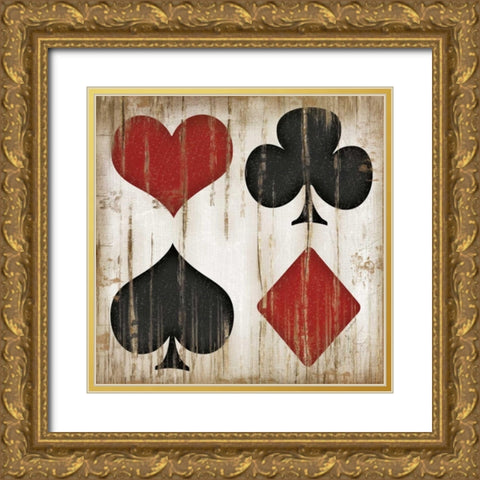 Playing Card Suits Gold Ornate Wood Framed Art Print with Double Matting by Pugh, Jennifer