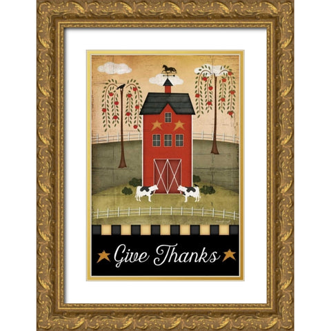 Give Thanks Gold Ornate Wood Framed Art Print with Double Matting by Pugh, Jennifer