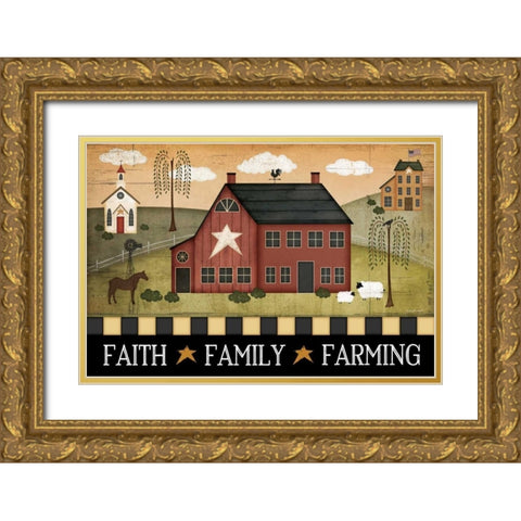 Faith, Family, Farming Gold Ornate Wood Framed Art Print with Double Matting by Pugh, Jennifer