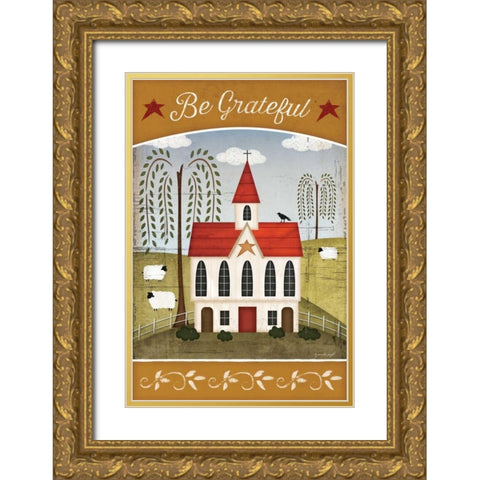 Be Grateful Gold Ornate Wood Framed Art Print with Double Matting by Pugh, Jennifer