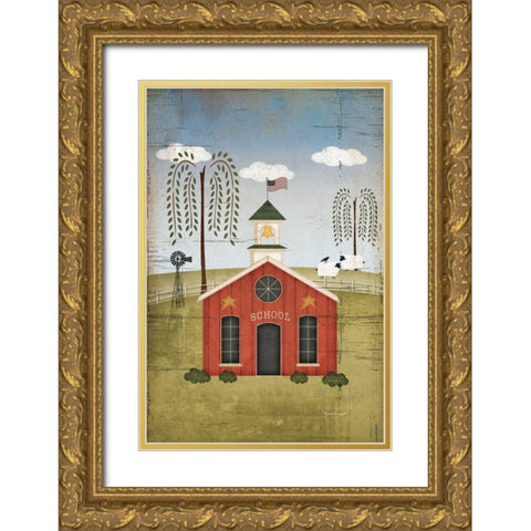 Primitive School Gold Ornate Wood Framed Art Print with Double Matting by Pugh, Jennifer