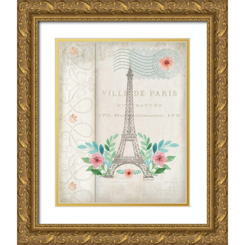 French Eiffel Gold Ornate Wood Framed Art Print with Double Matting by Pugh, Jennifer