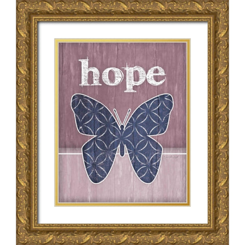 Hope Butterfly Gold Ornate Wood Framed Art Print with Double Matting by Pugh, Jennifer