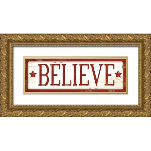 Believe Christmas Gold Ornate Wood Framed Art Print with Double Matting by Pugh, Jennifer