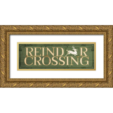 Reindeer Crossing Christmas Gold Ornate Wood Framed Art Print with Double Matting by Pugh, Jennifer