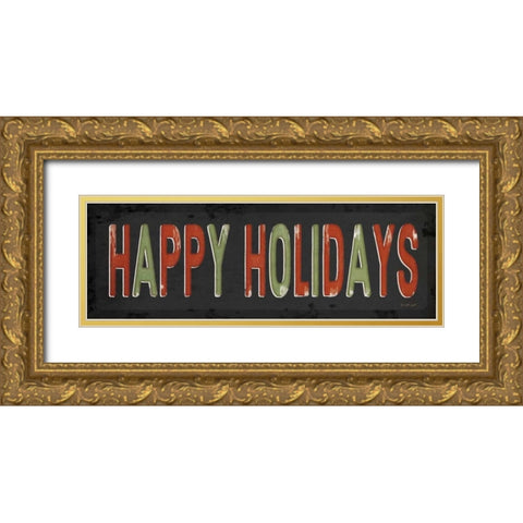 Happy Holidays Christmas Gold Ornate Wood Framed Art Print with Double Matting by Pugh, Jennifer