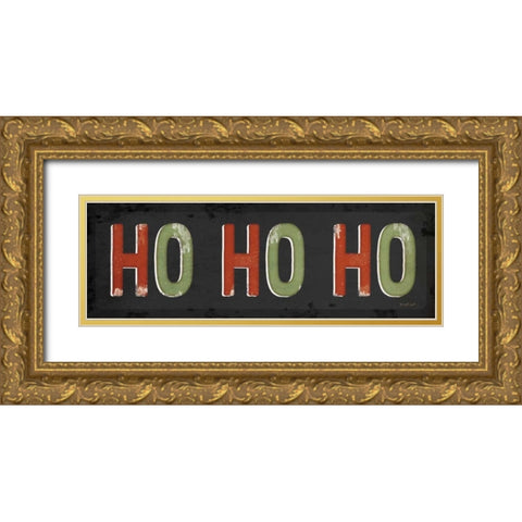 Ho Ho Ho Christmas Gold Ornate Wood Framed Art Print with Double Matting by Pugh, Jennifer