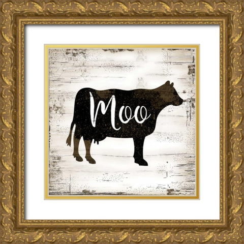 Farmhouse Cow Gold Ornate Wood Framed Art Print with Double Matting by Pugh, Jennifer