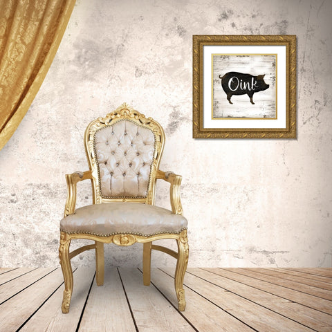 Farmhouse Pig Gold Ornate Wood Framed Art Print with Double Matting by Pugh, Jennifer