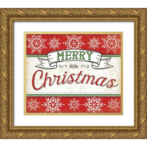 Merry Little Christmas Gold Ornate Wood Framed Art Print with Double Matting by Pugh, Jennifer