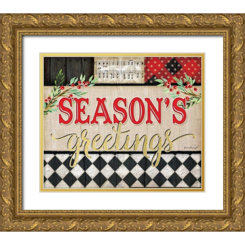 Seasons greetings Gold Ornate Wood Framed Art Print with Double Matting by Pugh, Jennifer