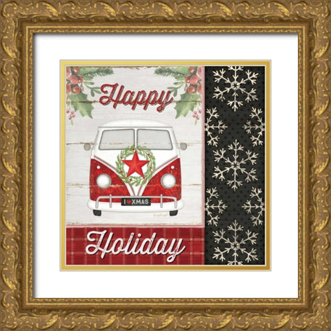 Happy Holiday Gold Ornate Wood Framed Art Print with Double Matting by Pugh, Jennifer