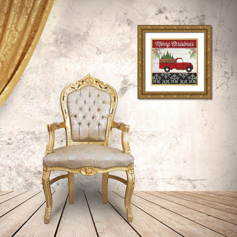 Merry Christmas Truck Gold Ornate Wood Framed Art Print with Double Matting by Pugh, Jennifer